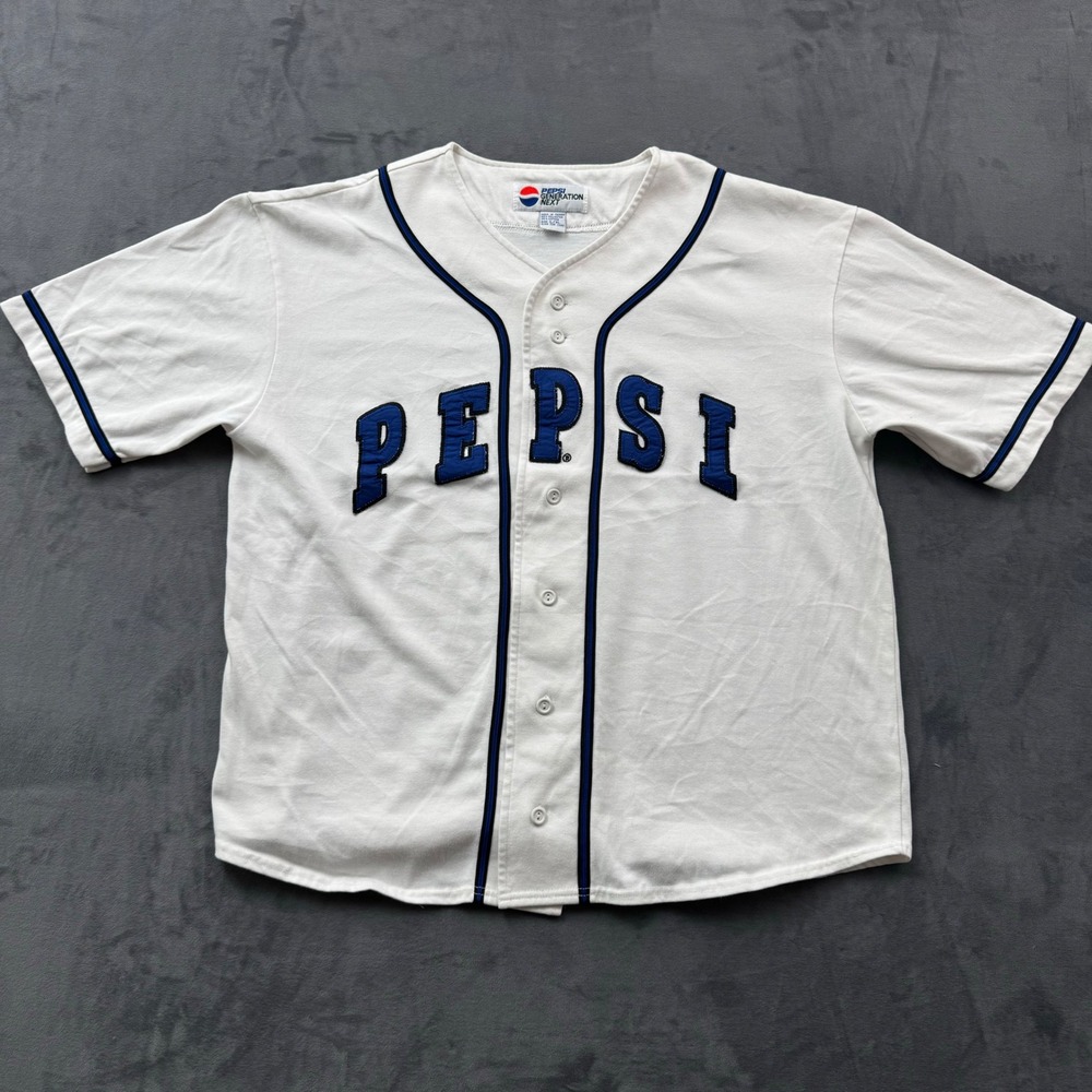 Vintage Pepsi Generation Next Baseball Jersey White Blue Embroidered L XL Mens